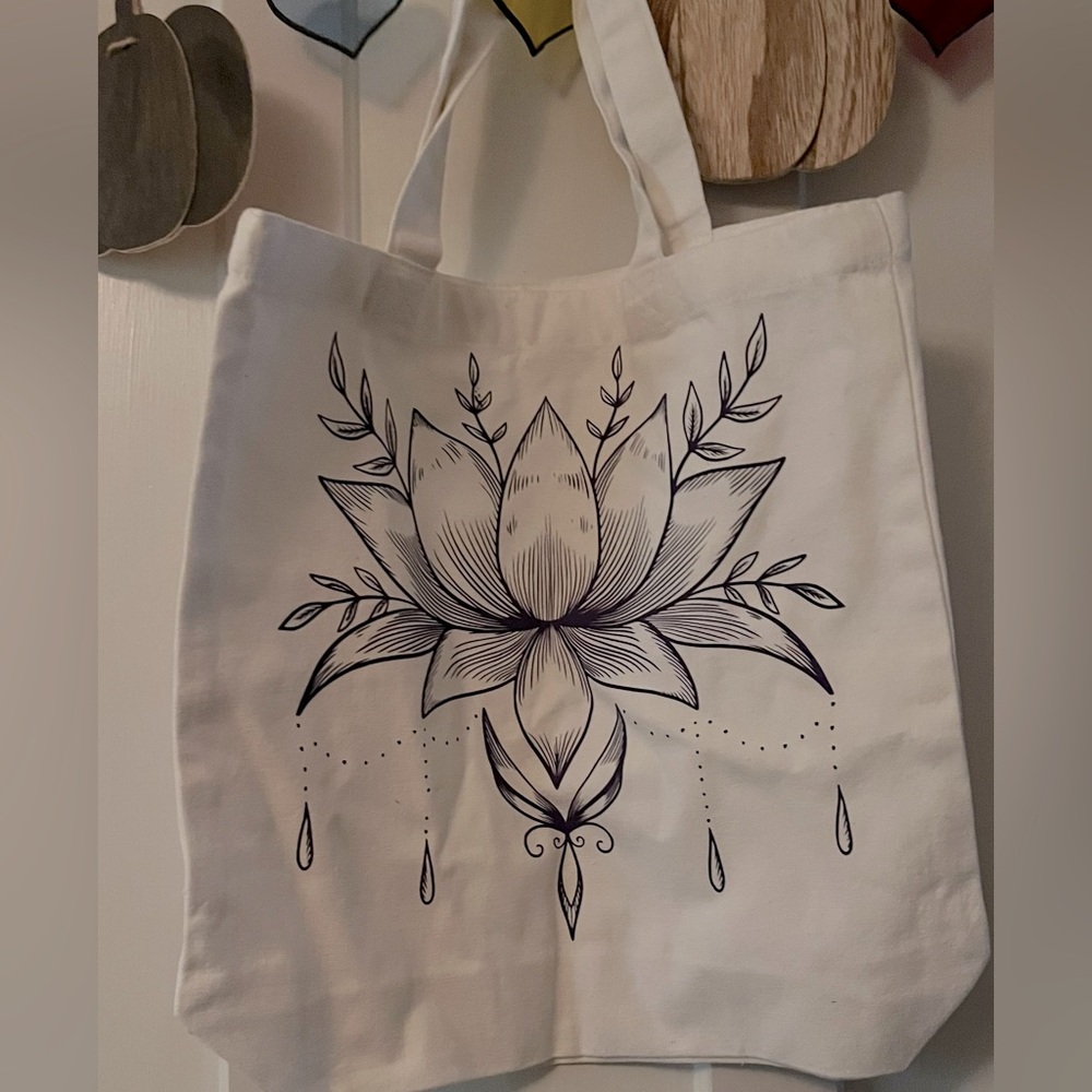 Homemade Purple lotus Mini Canvas Tote